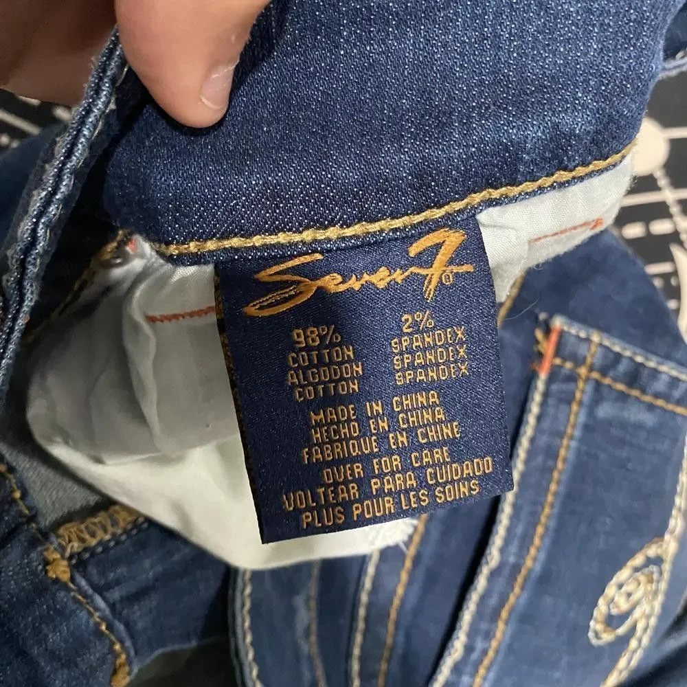 Seven7 Capri Jeans Women's 34x22 Blue Cotton Denim Distressed Western Stretch